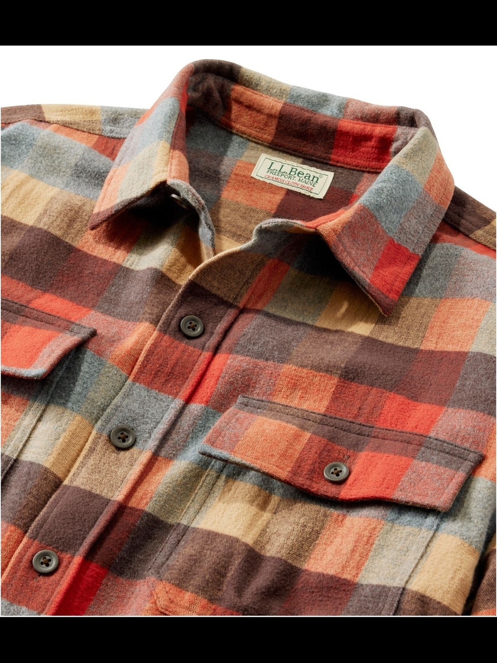 L.L. Bean Men’s Plaid Button-Down Shirt Jacket - Red, Brown, Blue, Tan